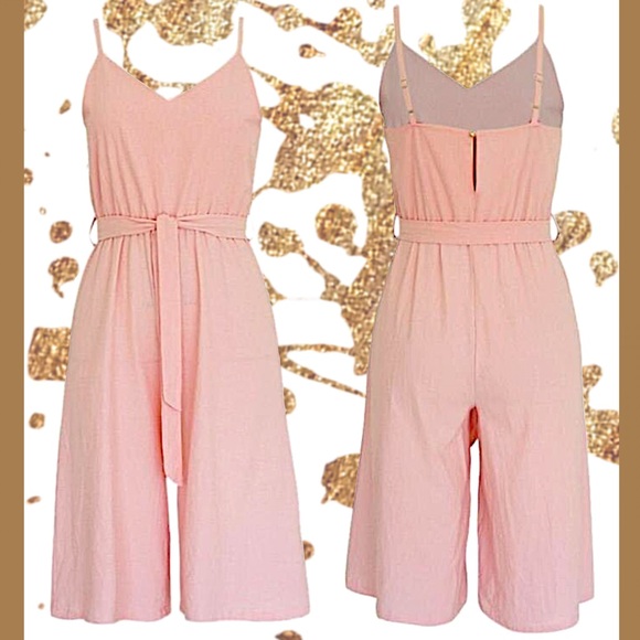 V Neck Wide Leg Capri Belted Jumpsuit NWT - Picture 2 of 8